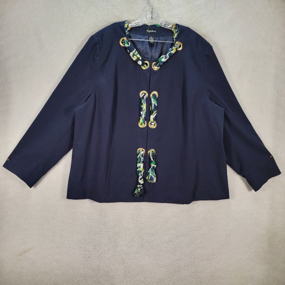 Maggie Barnes Navy Blue Scarf Plus Size Classic Career Church Cocktail Blazer